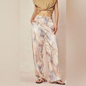 Micas Marble Print High Waisted Full-length Straight Leg Pants